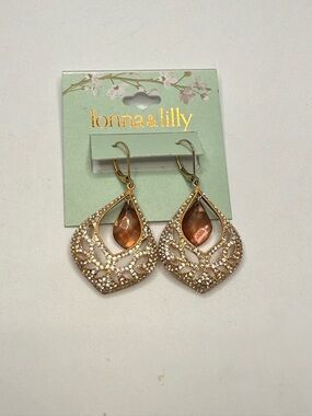 lonna & lilly Gold Teardrop Earrings with Amber Stones and Crystal Accents
